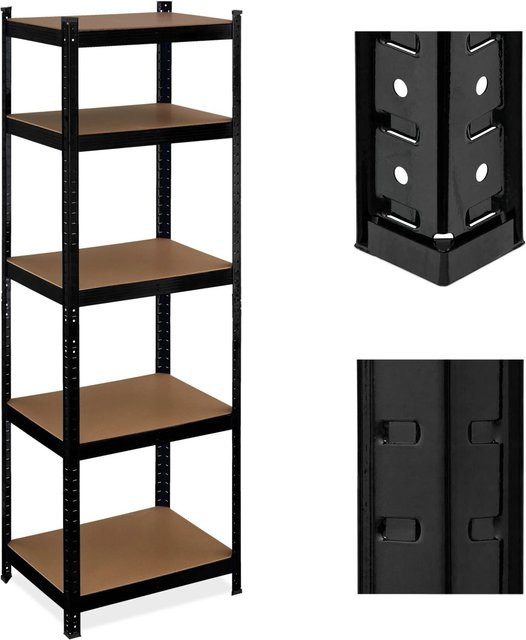 Relaxdays Schwerlastregal aus Stahl in Schwarz-hellgrau mit 5 verstellbaren Ebenen, Höhe: 180 cm, Breite: 60 cm, Tiefe: 45 cm - Bild 1
