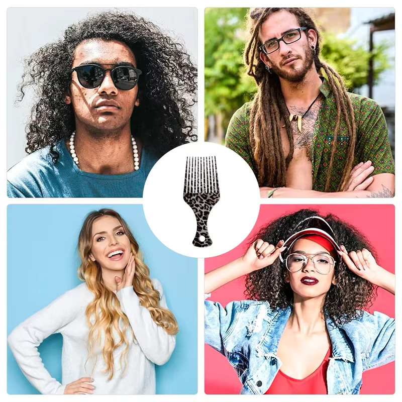 WANMEI Afro-Haar-Pick-Kamm, Leopardenmuster, für lockiges Haar - Bild 5