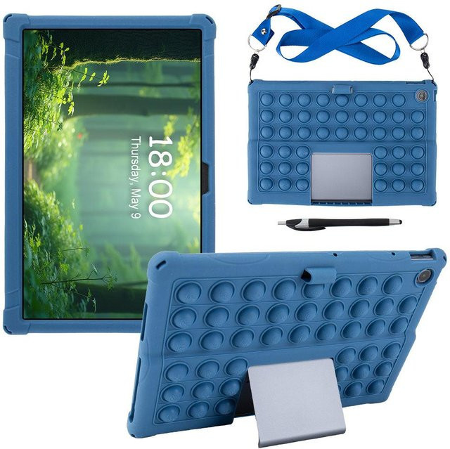 Stoßfeste Silikon-Schutzhülle für Lenovo Tab Plus TB351FU 11,5 Zoll mit Ständer in Blau - Bild 1