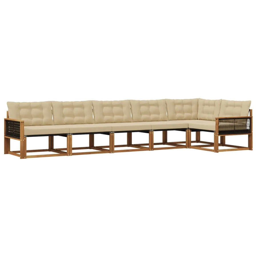 vidaXL Outdoor-Sofagarnitur L-Form aus Akazienholz in Braun und Beige mit Kissen und Textilene-Bezug - Bild 2