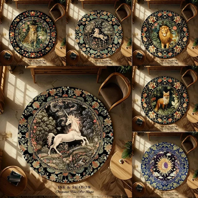 Runder Anti-Rutsch Teppich mit Einhorn und Geparden-Design in Multicolour für Wohnzimmer, Schlafzimmer oder Küche - Bild 1