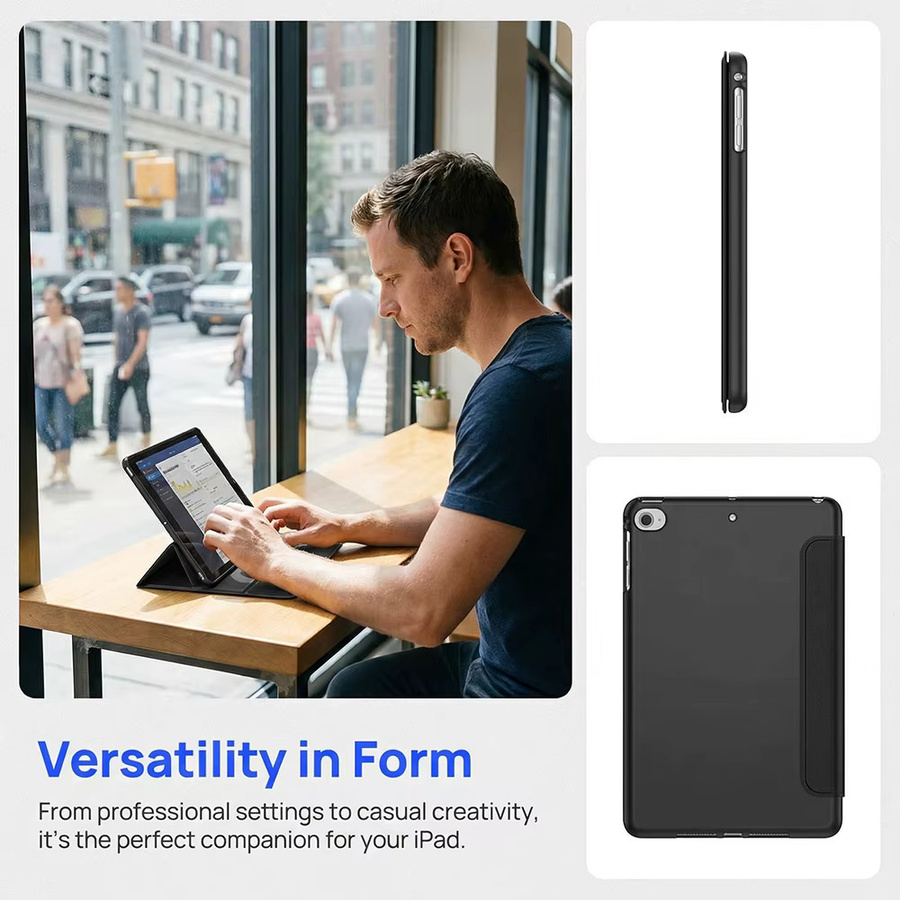 Tzion Magnetische Flip Smart Cover Hülle für Apple iPad 9.7 2017/2018 5. und 6. Generation sowie iPad Air 9.7 2013/2014 mit weicher Silikon-Rückseite in Schwarz - Bild 2