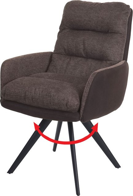 Drehbarer Esszimmerstuhl MCW G66 mit Armlehnen in Braun, Stoffbezug, Modernes Design - Bild 1