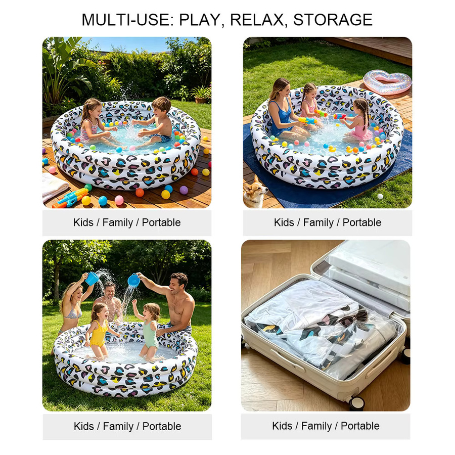 Wonflex Aufblasbarer Kinder-Planschbecken mit Tiermuster, Rundes Bällebad und Sandpool aus PVC, Mehrfarbig, Durchmesser: 110 cm, Höhe: 28 cm - Bild 3