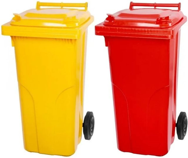 PROREGAL SuperSparSet 2x 2-Rad-Mülltonne aus HDPE-Kunststoff, 120 Liter, Gelb und Rot - Bild 1