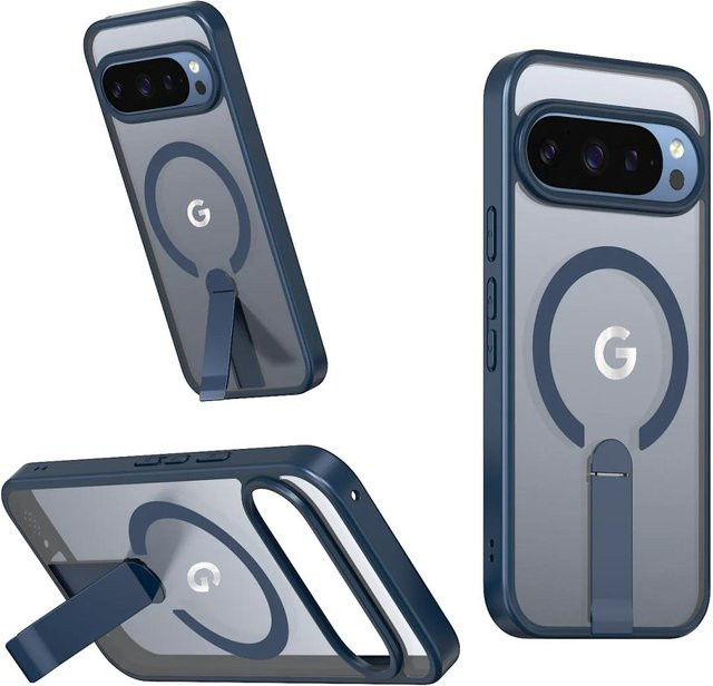 PC+TPU Hybrid Armor Schutzhülle mit unsichtbarer Halterung für Google Pixel 10, 9, 9 A und 9 Pro XL, Blau, Militärischer Anti-Drop Puffer Robustes Cover mit kabellosem Laden - Bild 1