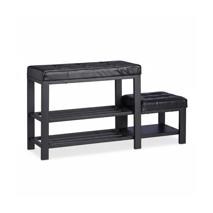 Relaxdays Schuhbank mit Hocker in Schwarz, 2 Ebenen, Kunstleder und Metall, B/T/H: 90,5 x 50 x 30,5 cm - Bild 2