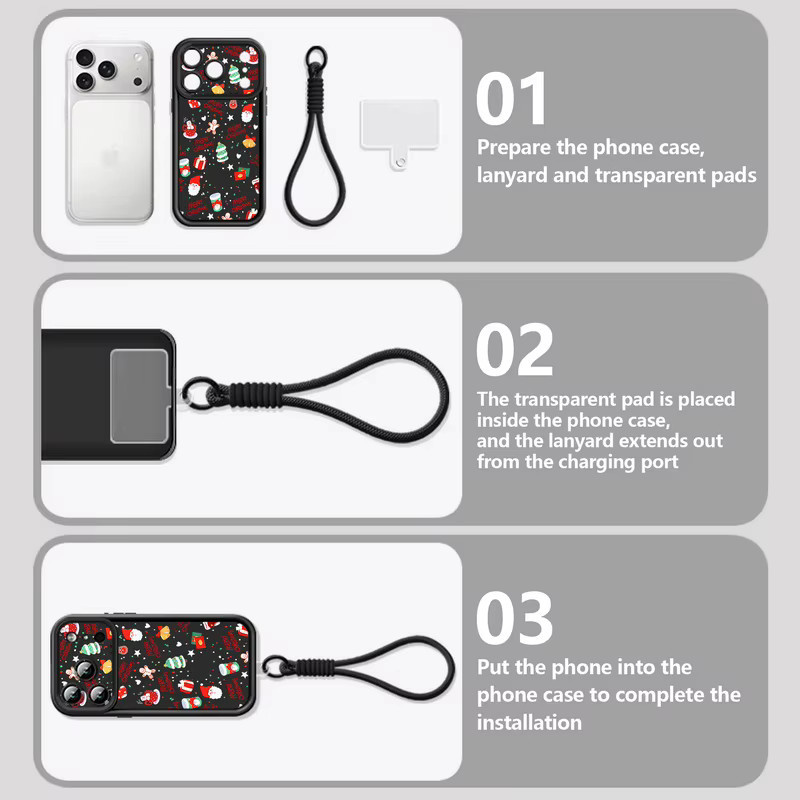 MOESOE Handyhülle mit Frohe Weihnachten Design und Lanyard für iPhone, Farbe: Schwarz - Bild 3