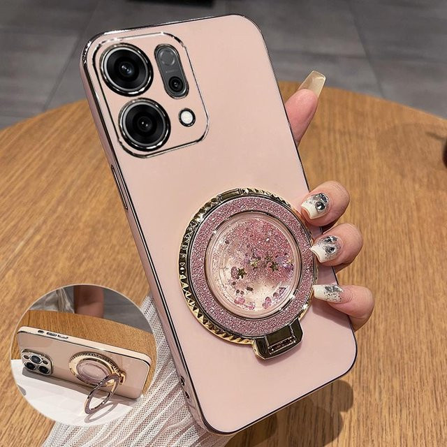 Glitzer Silikonhülle für OPPO Find X9 Pro und Find X9 in Pink mit Galvanisierter TPU-Halterung - Bild 1