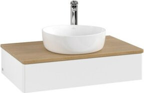 V&B Waschtischunterschrank Antao mit Beleuchtung, Eiche Honig und Weiß Lack, B/T/H: 80 x 50 x 19 cm - Bild 1