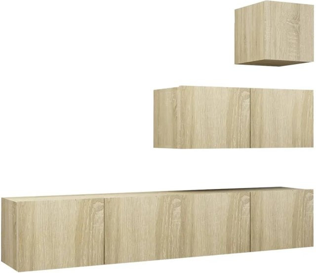 vidaXL 4-tlg. TV-Schrank-Set modern in Sonoma-Eiche und Beige aus Holzwerkstoff, Wandmontage, B/T/H: 1 x 30,5 x 30 x 30 cm und 3 x 80 x 30 x 30 cm - Bild 1
