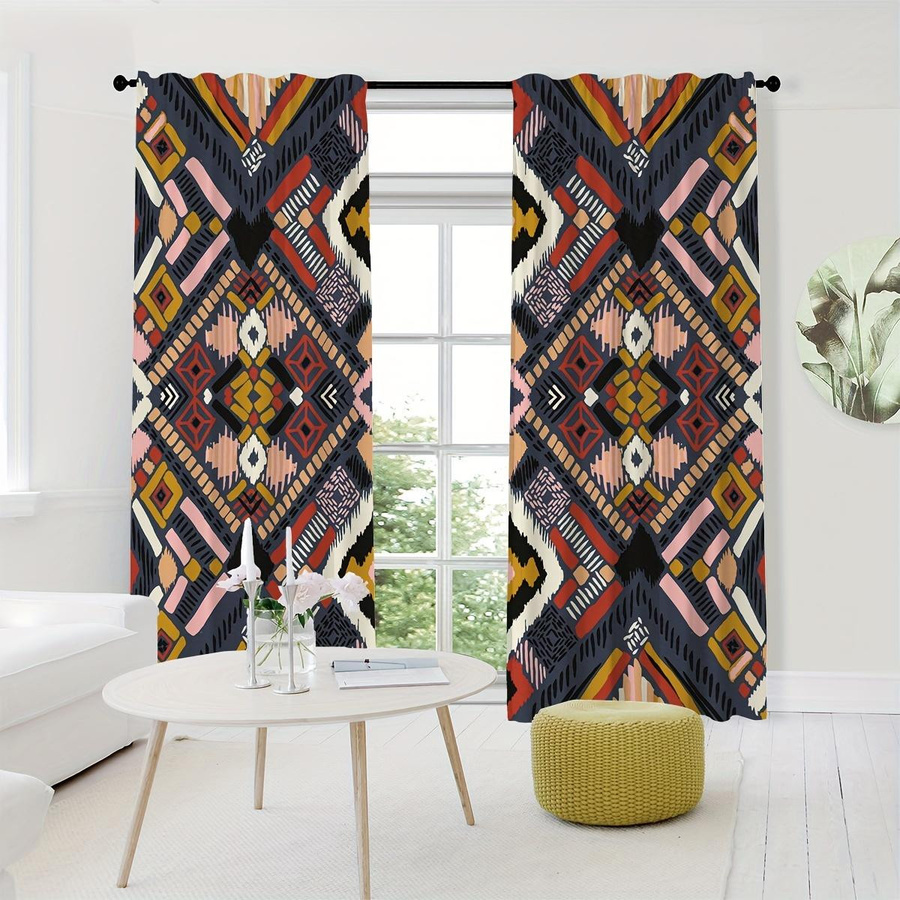 Yiran Furniture Tribal Vintage Ethnische Vorhänge, 2er-Set, Multicolour, halbtransparent, B: 100 cm, H: 130 cm - Bild 1