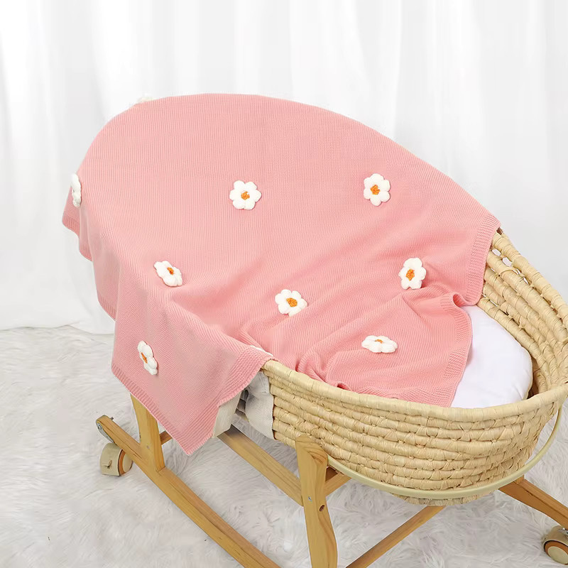 Mimixiong Baby Decke gestrickt mit 3D Blumen Plaid in Pink, B/B/H: 100 x 80 cm - Bild 1