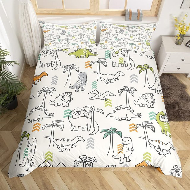 Binchi Outdoor Product Dinosaurier Bettwäscheset für Kinder mit Cartoon Dschungeltieren, Farbe: Weiß, B/T: 200 x 200 cm - Bild 1
