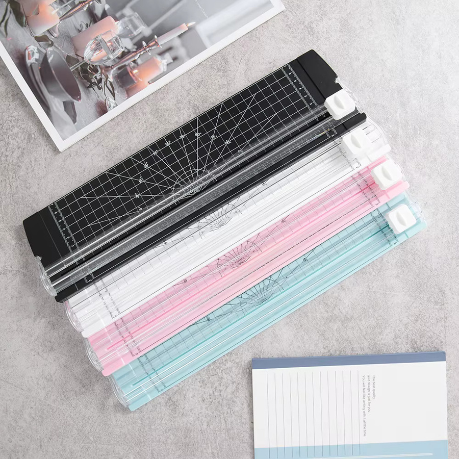 Rotations-Papierschneider mit Sicherheitsschutz und Seitenlineal für A4 A3 A5 in Pink und Schwarz - Bild 2