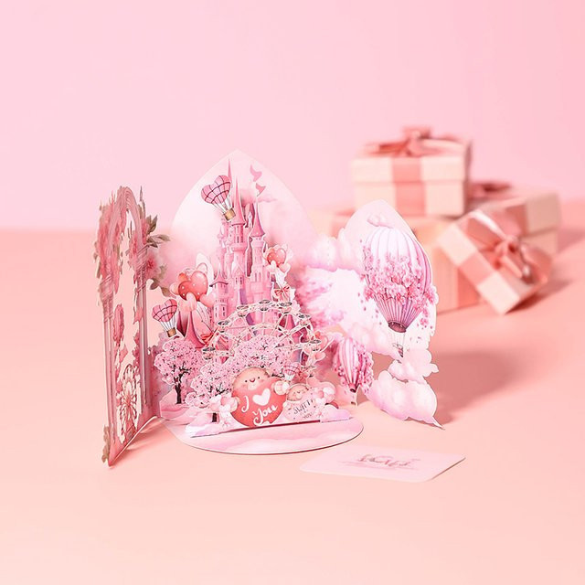 Sweet Castle Pop-Up-Karte aus Papier in Pink für Familie, Freunde und Liebhaber - Bild 1
