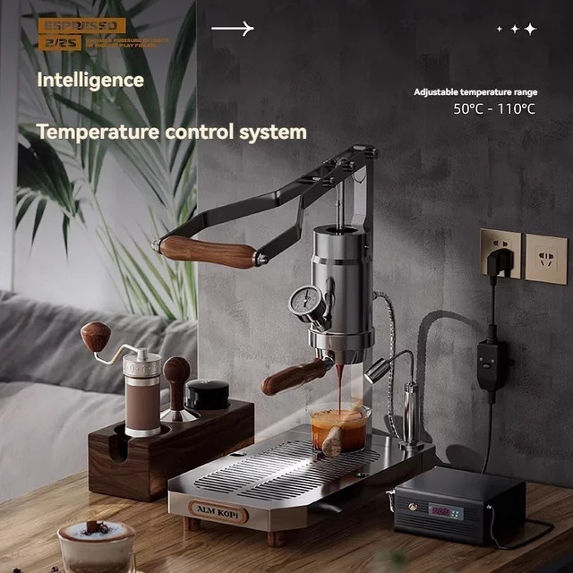 YunlinLi Tragbare Hebel-Espressomaschine in Silber, halbautomatische manuelle Kaffeemaschine für reichhaltige Crema im italienischen Stil - Bild 1