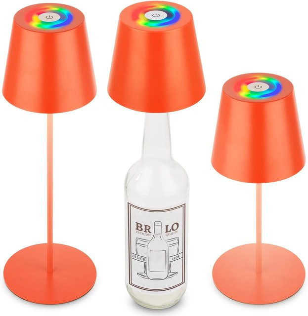 Brilo 3 in 1 Tischleuchte mit Flaschenaufsatz, RGBW LED, dimmbar, Akku, Farbe: Apricot/Orange, Durchmesser: 12 cm, Höhe: 36 cm - Bild 1