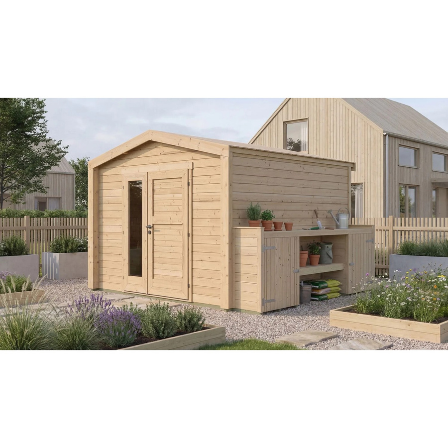 Weka Holz-Gartenhaus Killarney mit Satteldach in Natur und Braun, B: 357 cm, T: 313 cm, H: 246 cm - Bild 2