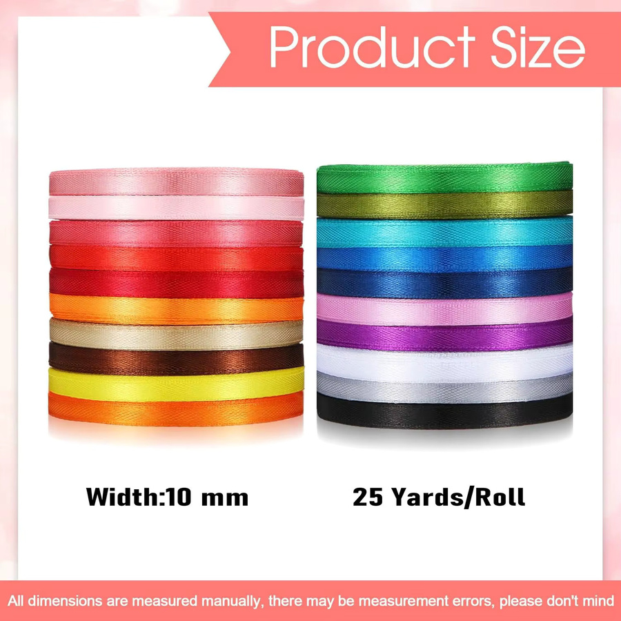 SUNEEYDAY Satinband Set Multicolour, 10 mm Breite, 25 Yards für DIY-Bastelbedarf, Geschenkverpackung und Hochzeitsdekoration - Bild 2