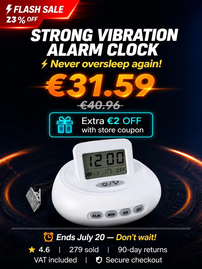 Fandeii Vibrationsalarm-Wecker in Weiß mit Bettvibrator für Tiefschläfer, Gehörlose und Hörgeschädigte, 3 unabhängige Alarme und 4 Alarmmodi mit lautem Alarmton - Bild 5