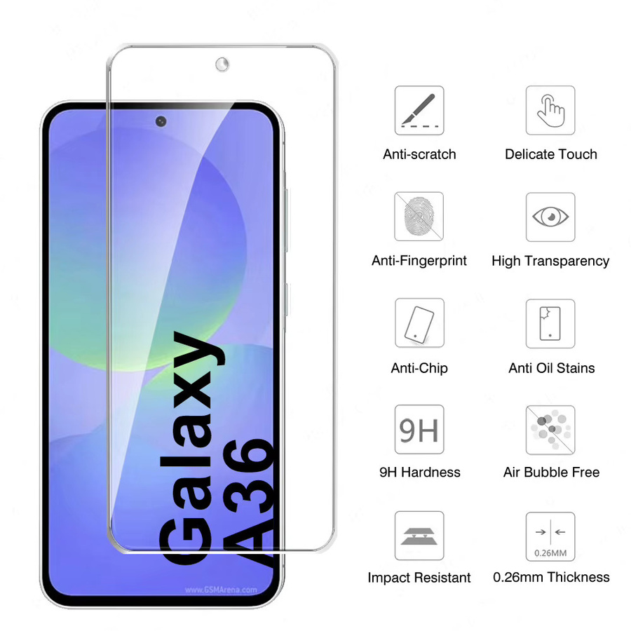 Samsung Galaxy A36 5G Displayschutzfolie aus gehärtetem Glas, transparent, 2/4 Stück - Bild 2