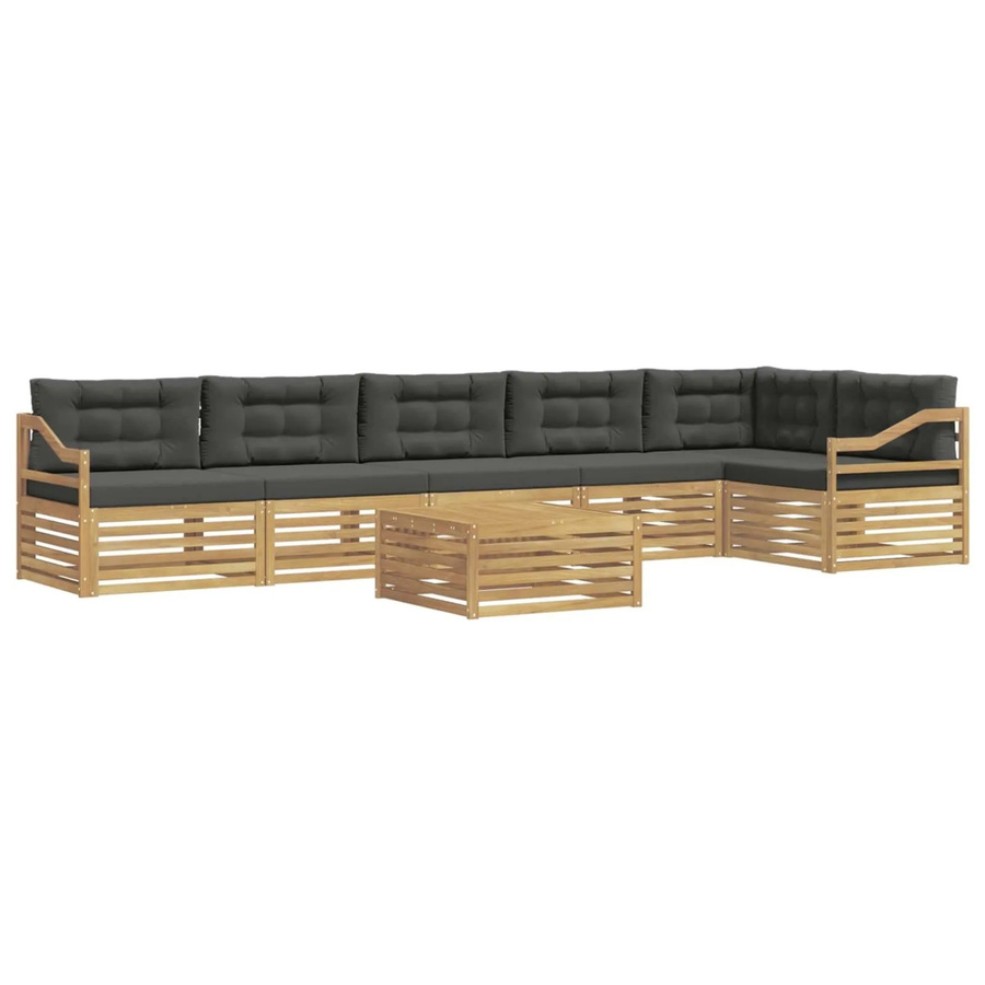 vidaXL Outdoor-Sofagarnitur 7-teilig in L-Form aus Akazienholz mit Polstern in Weiß und Anthrazit - Bild 2