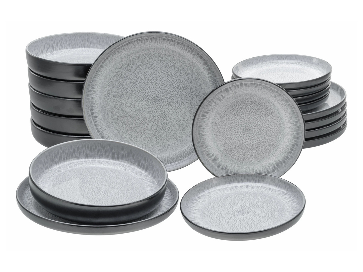 CreaTable Geschirrset Nordic Fjord Frost, 18-teiliges Tafelservice aus Steinzeug in Grau und Blau - Bild 2