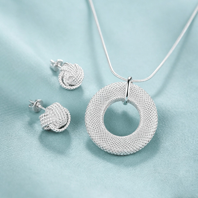 Schmuckset 925 Silber, Halskette, Ohrringe, Damen - Bild 1