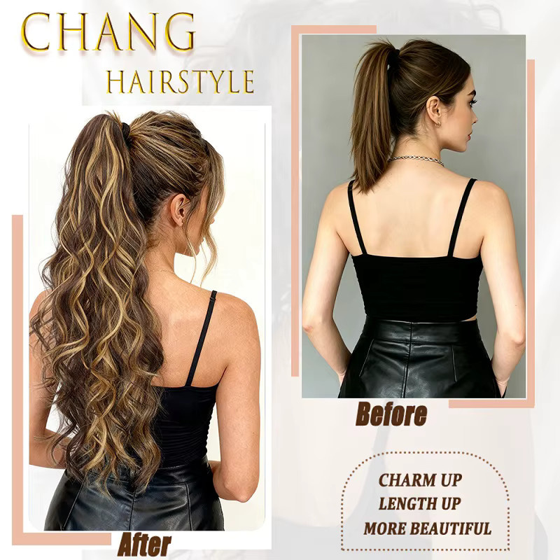 Haarverlängerung Clip-in, 26 Zoll, Synthetisch, Langer Welliger Lockiger Pferdeschwanz, Damen - Bild 4