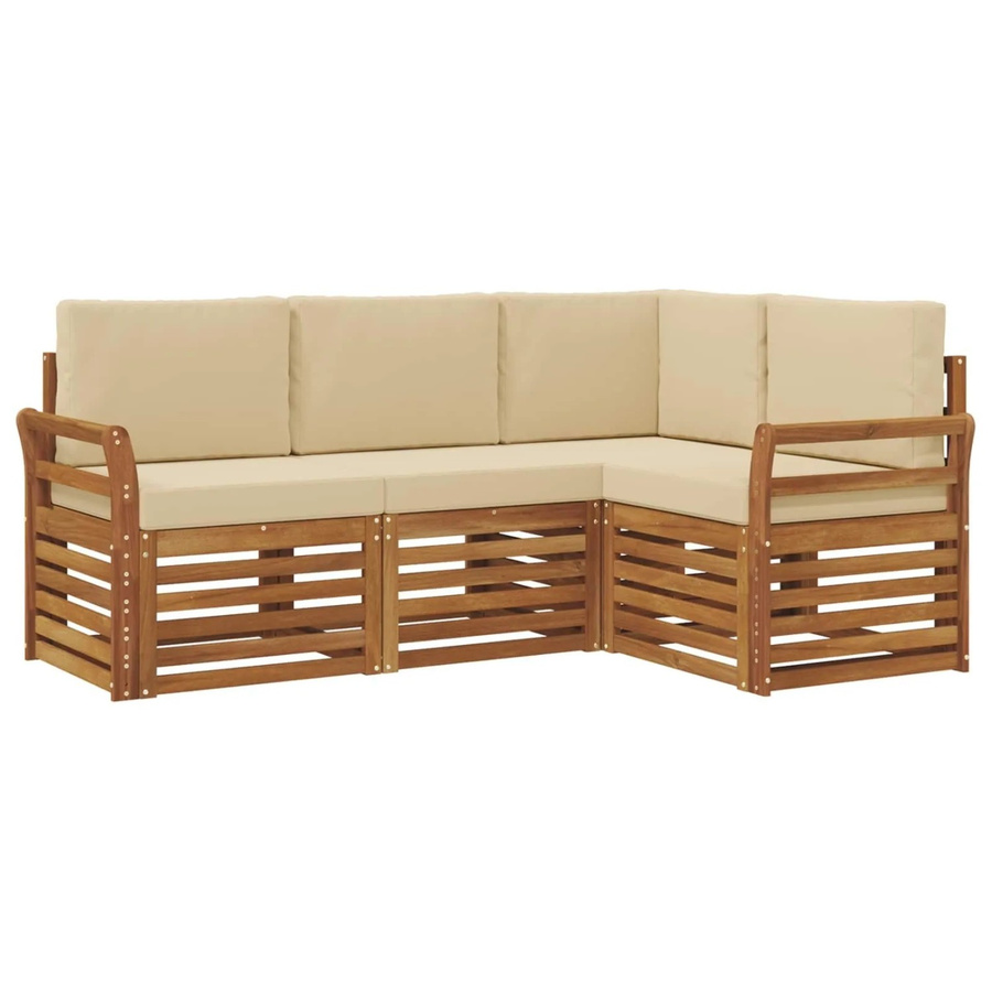 vidaXL Sofagarnitur 4-teilig aus Massivholz Akazie in Natur und Beige mit L-Form und Sitzkissen - Bild 2