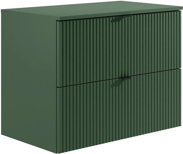 Waschbeckenunterschrank Zevini in Grün mit mattem gestreiftem Design, B/T/H: 80 x 47 x 60 cm - Bild 1