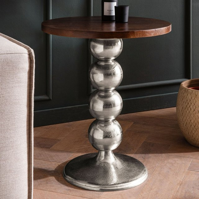 Beistelltisch FineBuy aus Massivholz und Metall, rund, braun, Durchmesser: 50 cm, Höhe: 61,5 cm - Bild 1