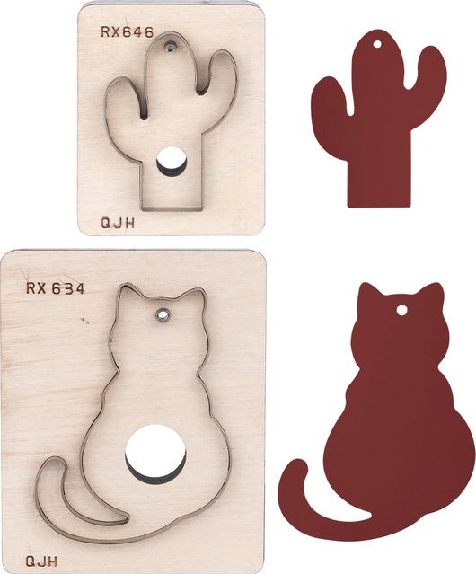 QJH Schneideformen für Kunstleder im Set mit Kaktus- und Katzenmotiven für DIY-Handarbeiten und Accessoires - Bild 1