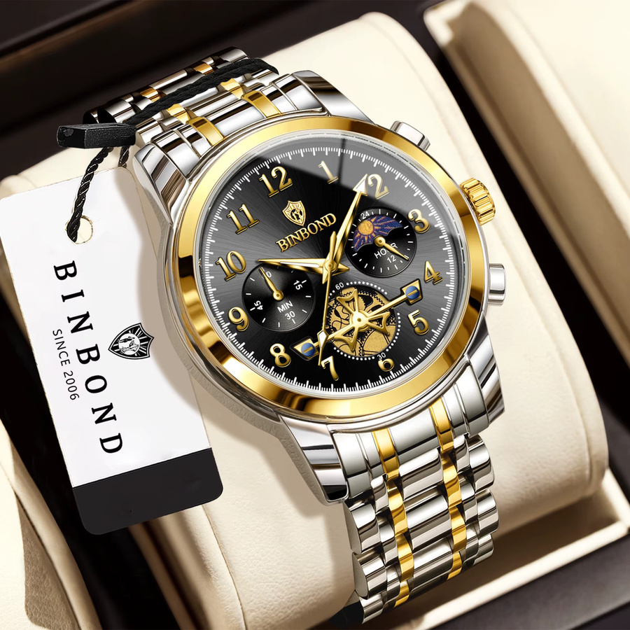 BINBOND Chronograph, Quarz, Edelstahl, Schwarz, Herren - Bild 2