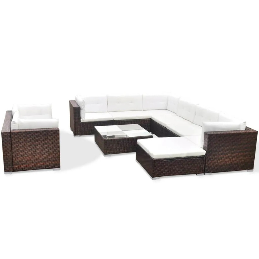 vidaXL 10-tlg Garten-Lounge-Set Modell 3 aus braunem Poly-Rattan mit Auflagen - Bild 2