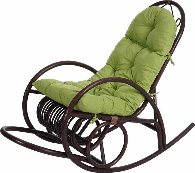 MCW Schaukelstuhl C40 Rattan in Braun mit grüner Stoffauflage - Bild 1