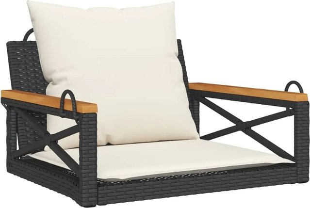 furnicato Hängesessel aus Poly Rattan mit Kissen in Schwarz, B/T/H: 63 x 62 x 40 cm - Bild 1