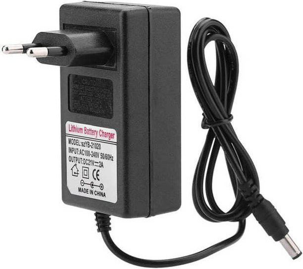Lithium-Ionen-Akkuladegerät Adapter mit 21 V 2 A und 5,5 x 2,5 mm Anschluss in Weiß - Bild 1