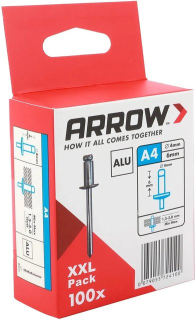 Arrow Blindniete aus Aluminium in Silber, Durchmesser: 4 mm, Länge: 6 mm, 100 Stück - Bild 1
