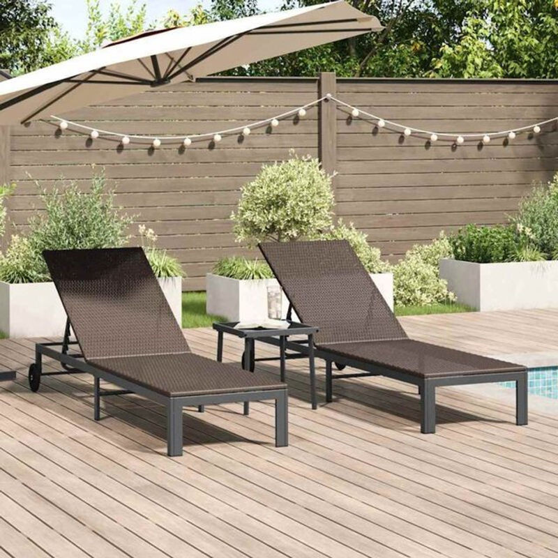 vidaxl Set aus 2 Gartenliegen aus Polyrattan in Braun, B/T/H: 40 x 39 x 40,5 cm - Bild 1
