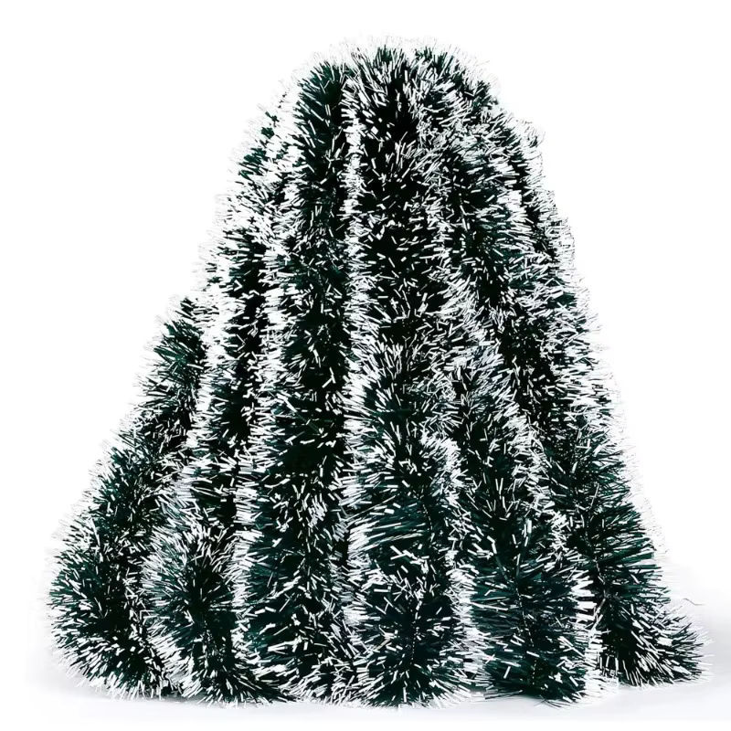 Grüne und weiße Weihnachts-Lametta-Bänder im Zuckerrohr-Design als hängende Girlanden und Ornamente zur Weihnachtsbaum-Dekoration aus Kunststoff - Bild 3