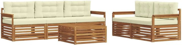vidaXL Outdoor-Sofagarnitur aus Akazienholz mit Kissen, 6-teilig, Natur und Creme - Bild 1