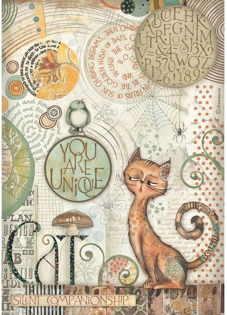 Stamperia Motiv-Strohseide Furry Friends - You are Unique in Beige, A4 - Bild 1