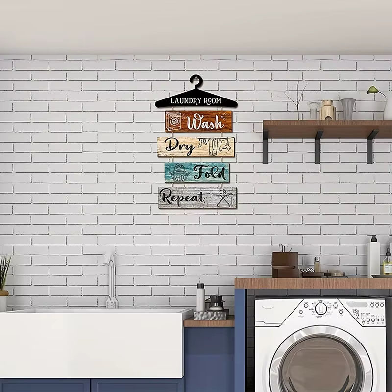 Retro Wandbehang aus Holz mit Wäsche-Regeln im Landhausstil, mehrfarbig, Querformat - Bild 4