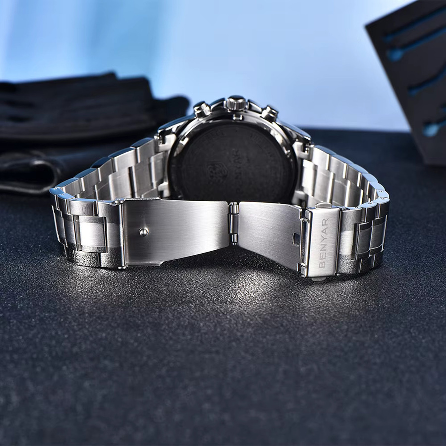 BENYAR Armbanduhr, Quarz, Edelstahl, Schwarz, Silber, Herren - Bild 6