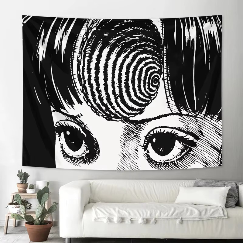 VIKAMA Uzumaki Wandteppich mit Junji Ito Horror-Manga-Design in Schwarz, Breite: 40 cm, Höhe: 60 cm - Bild 2