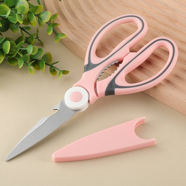 SHENJIU Küchenschere aus Edelstahl in Pink mit Deckel zum Schneiden von Geflügel, Fisch, Gemüse und zum Knacken von Walnüssen - Bild 1