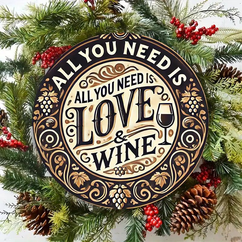 Rundes Metallschild Potdemiel All You Need Is Love & Wine im Vintage-Stil Durchmesser: 20 cm - Bild 4