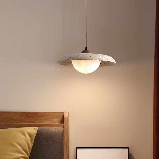 Pumous Wabi-Sabi Vintage Pendelleuchte aus Travertin in Gelb und Beige - Bild 1